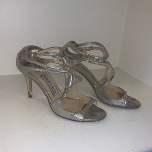 Champagne Glitter Leather Strappy Sandals